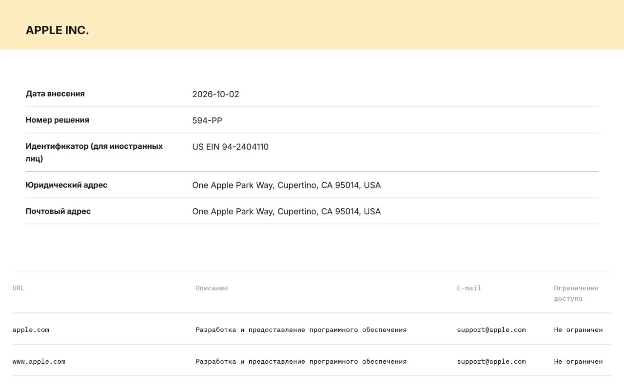 Роскомнадзор включил Apple и Microsoft в реестр организаторов распространения информации, что обязывает компании хранить данные пользователей на серверах в РФ и передавать их силовикам по запросу.