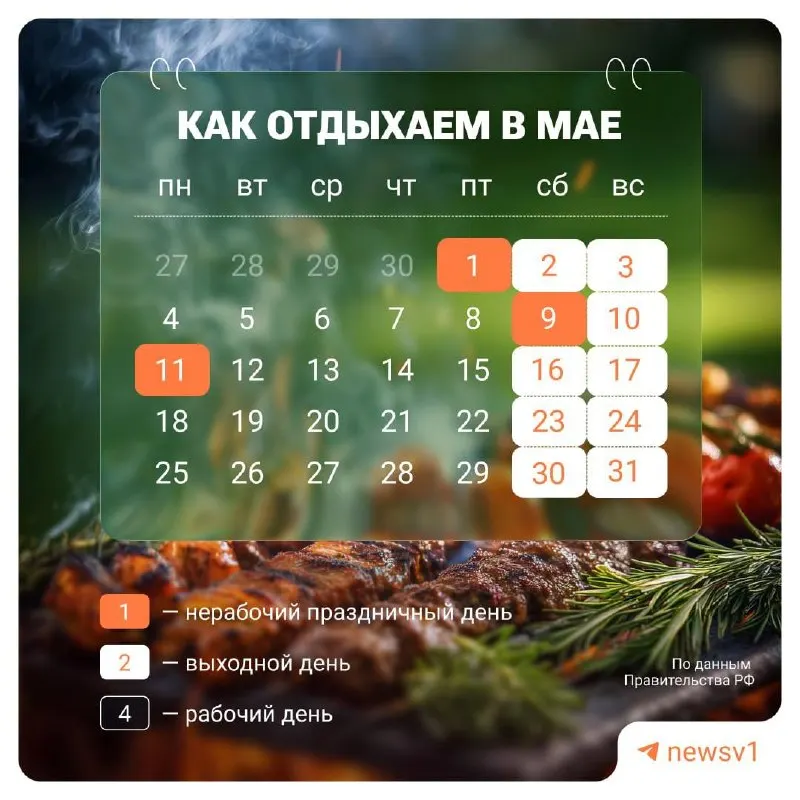 В период с 9 по 11 мая пройдут официальные нерабочие дни, приуроченные к празднованию Дня Победы.