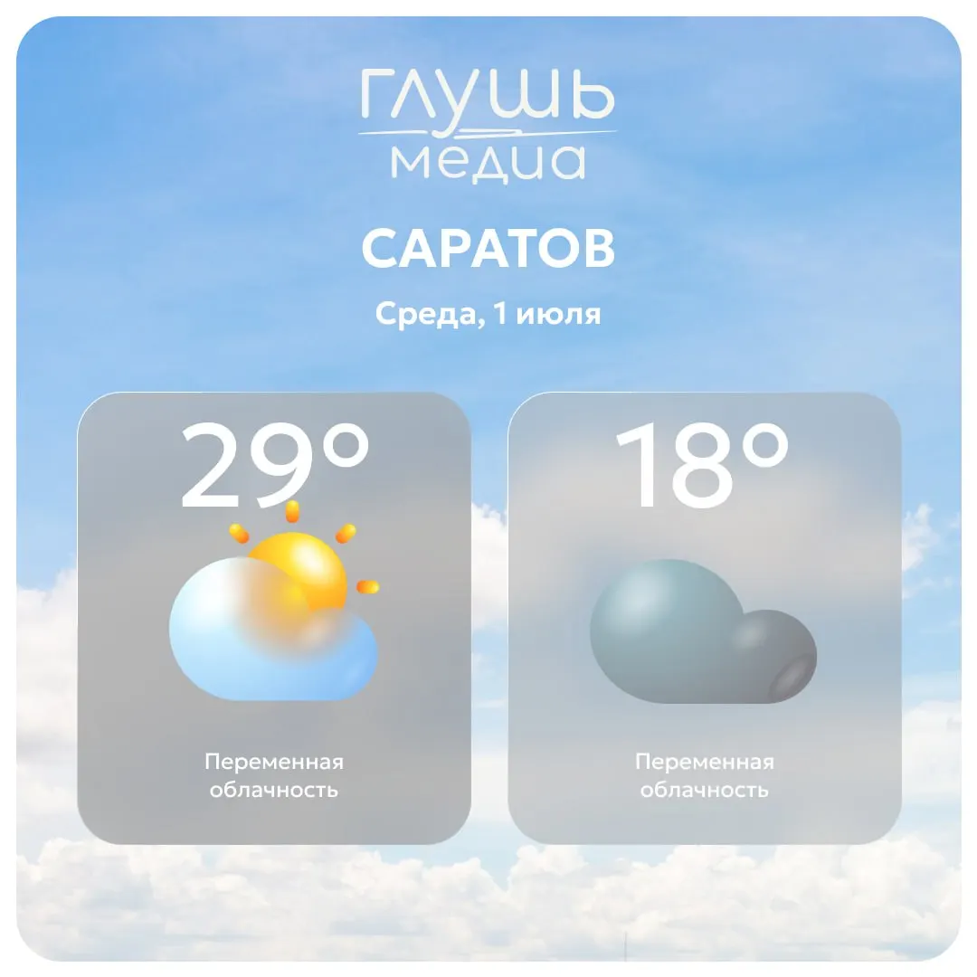 Днём в Саратове ожидается переменная облачность; осадки маловероятны.