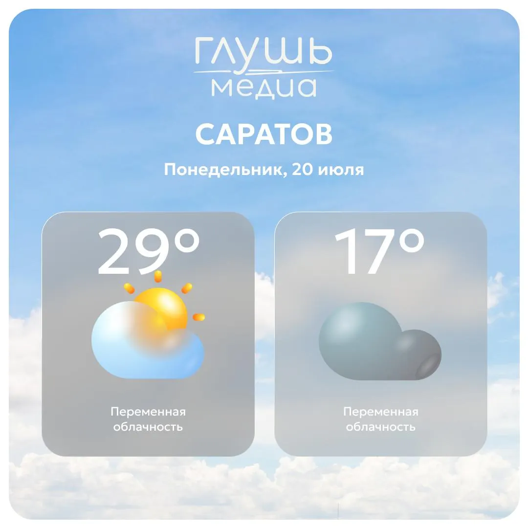 Днем в Саратове ожидается малооблачная и преимущественно сухая погода — существенных осадков не предвидится.